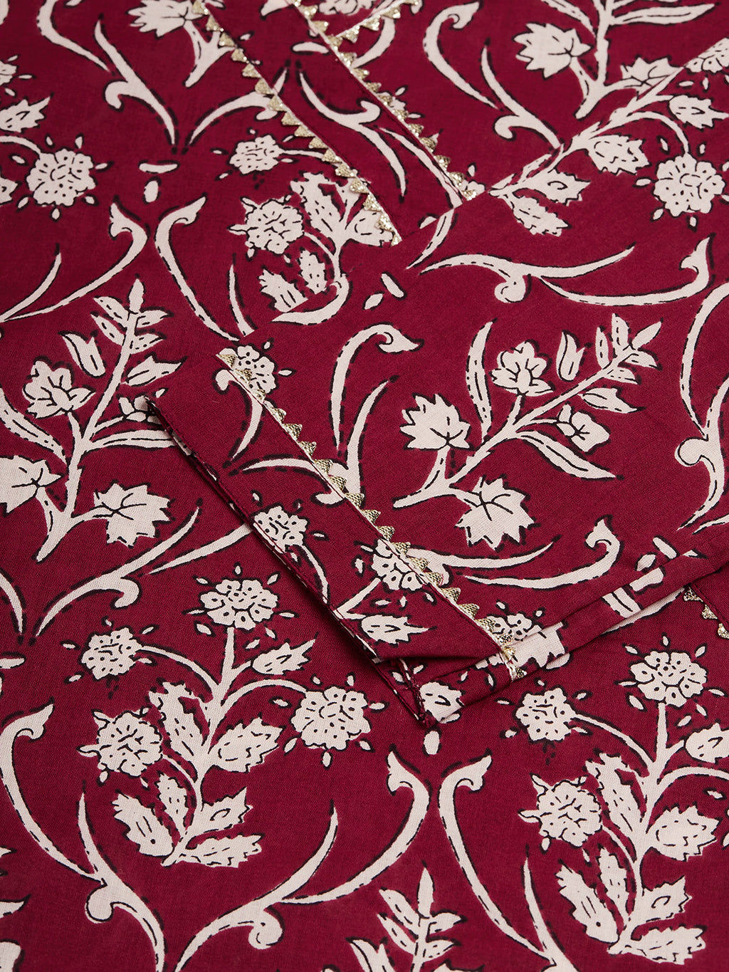 InWeave Women's Wine Floral Print Straight Angrakha Gota Kurta | Grocsy