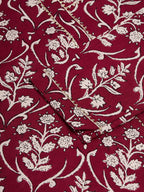 InWeave Women's Wine Floral Print Straight Angrakha Gota Kurta | Grocsy