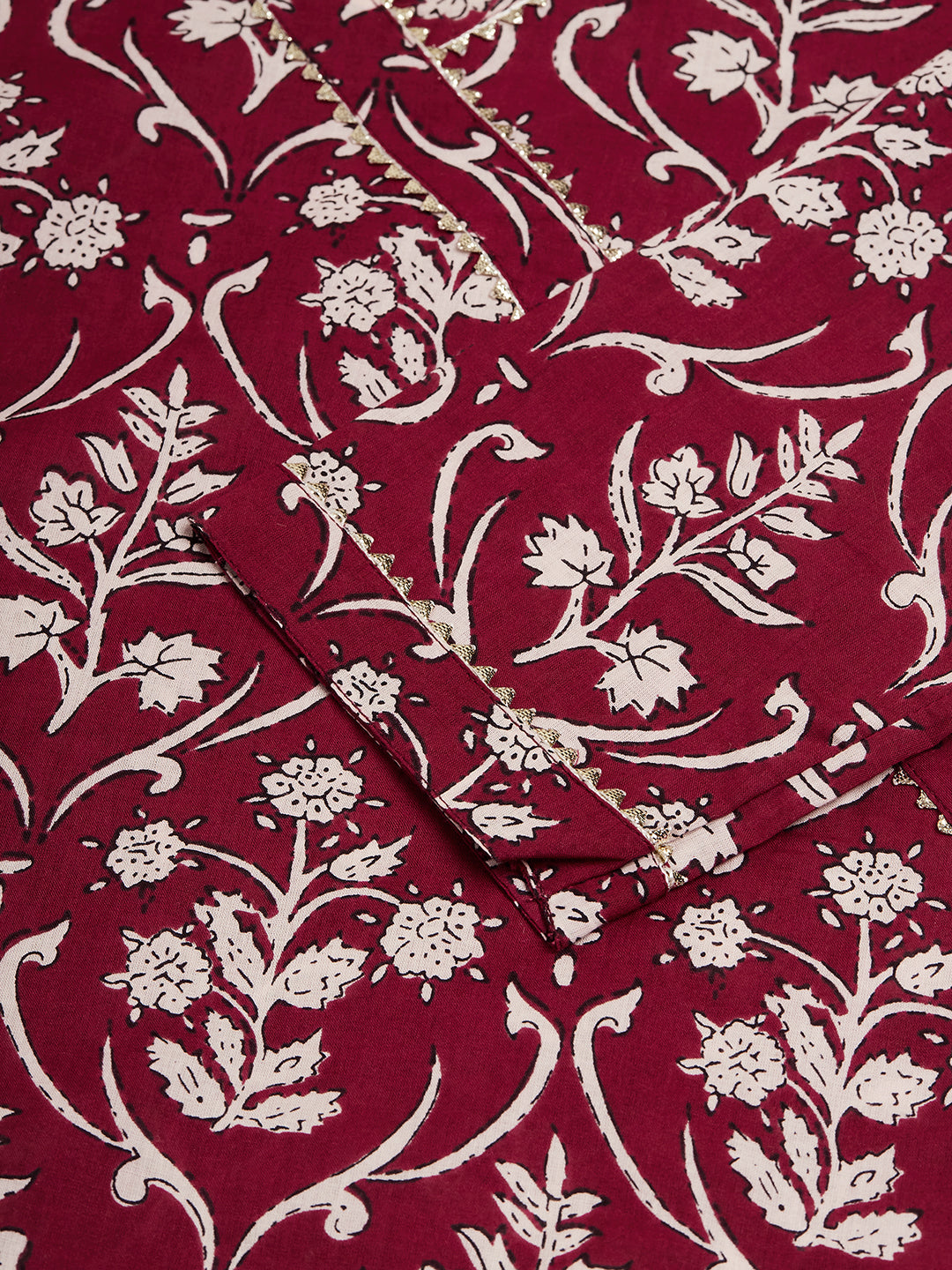 InWeave Women's Wine Floral Print Straight Angrakha Gota Kurta | Grocsy