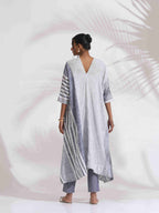 trueBrowns Off-White Cotton Multi Stripe Flared Kurta Set | Grocsy
