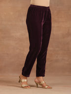 trueBrowns Wine Velvet Sleeve Embroidered Co-ord Set | Grocsy