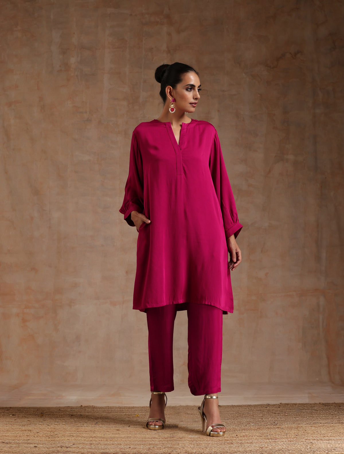 trueBrowns Pink Modal Satin Relax Co-ord Set | Grocsy