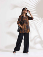 trueBrowns Black Cotton Print Jacket Top Co-ord Set | Grocsy