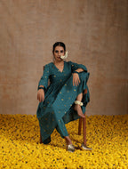 trueBrowns Deep Sea Gold Cotton Kalidar Kurta Set | Grocsy