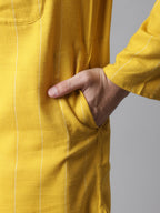 Even Apparels Yellow Pure Cotton Kurta With Band Collar | Grocsy