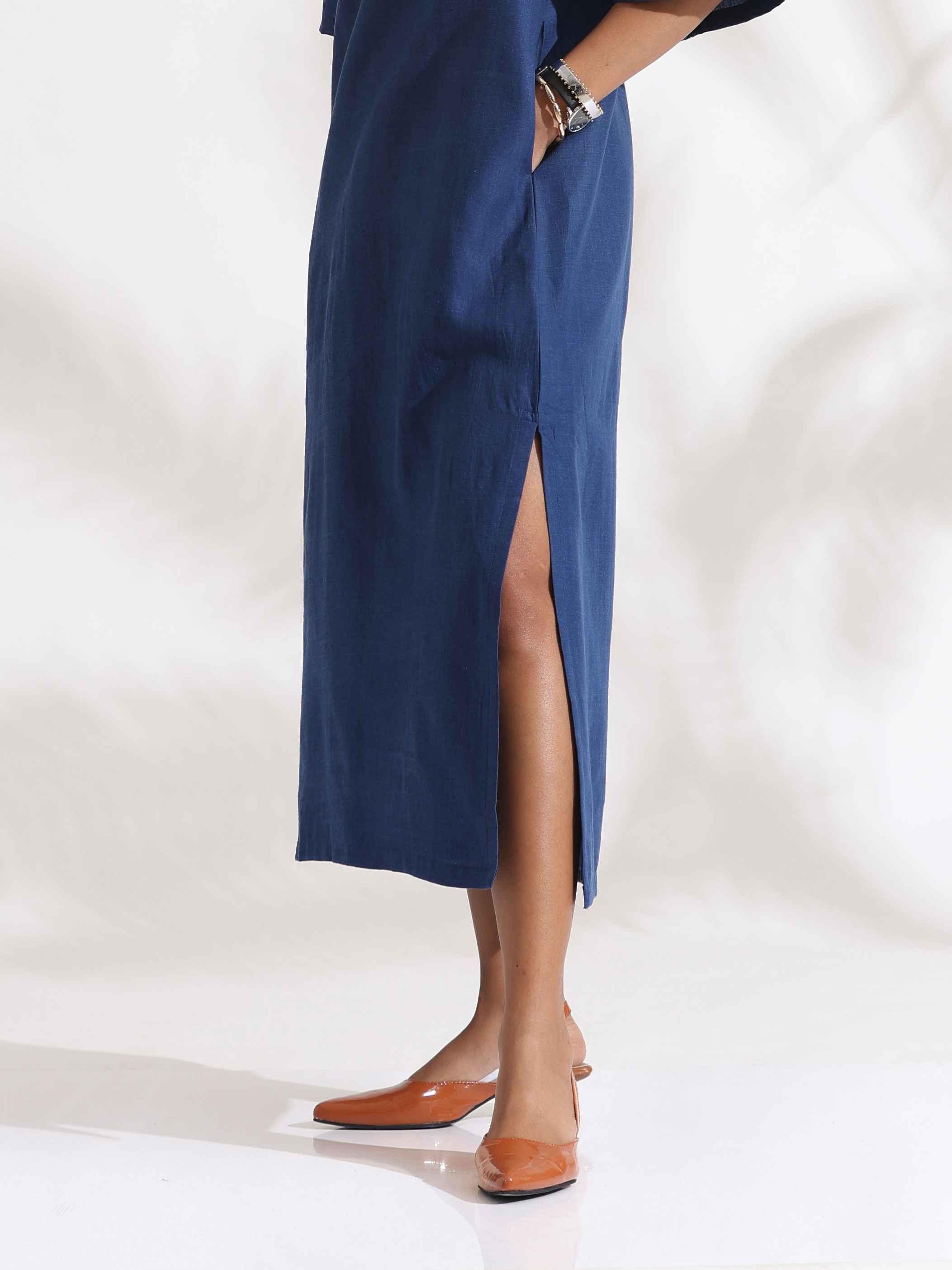 trueBrowns Blue Slub Dress | Grocsy
