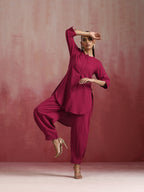 trueBrowns Magenta Cotton Kurta Co-ord set | Grocsy