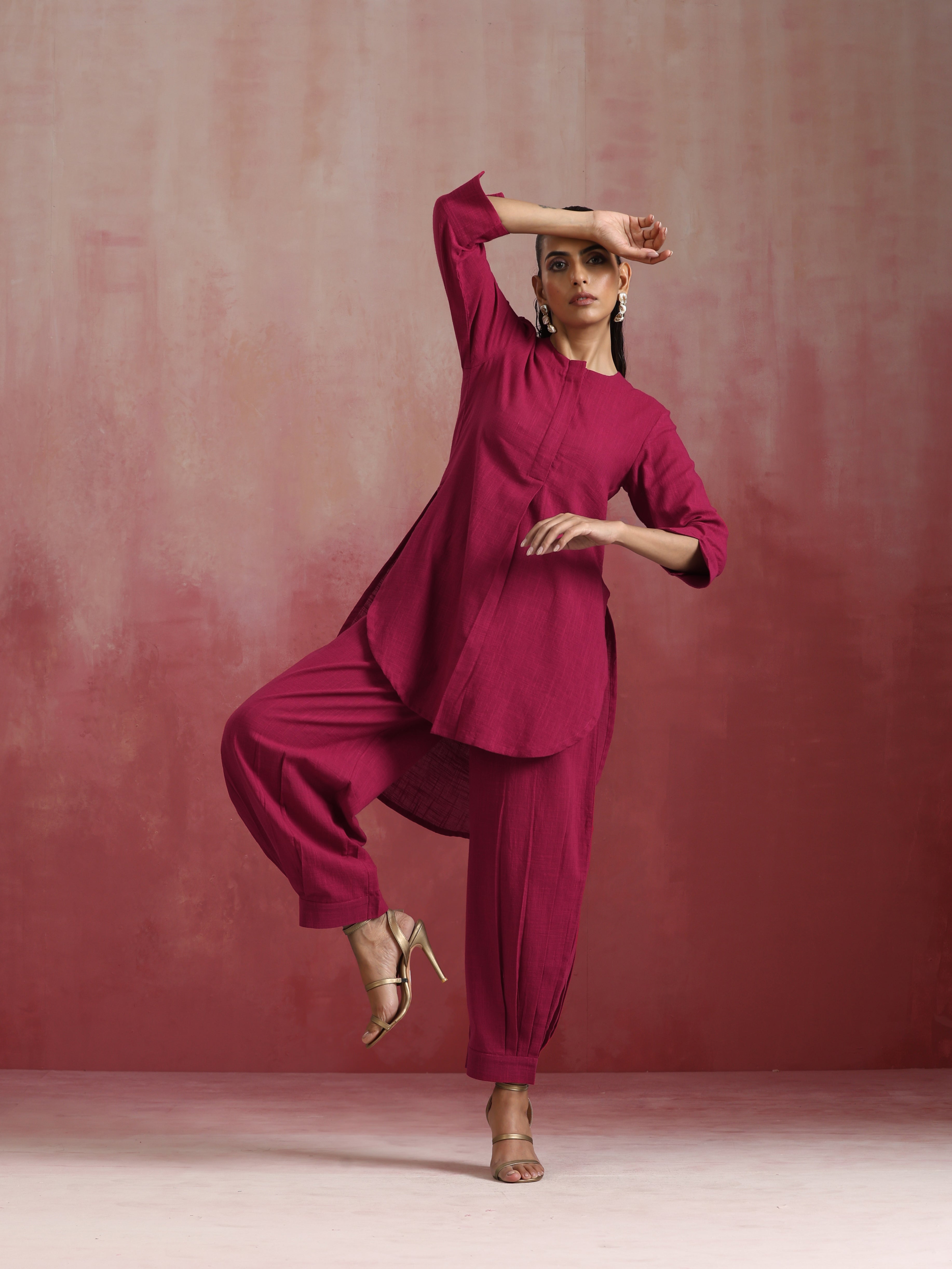 trueBrowns Magenta Cotton Kurta Co-ord set | Grocsy