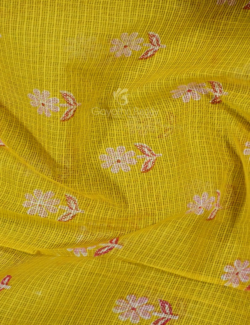 Yellow And Pink Colour Block Print Pure Kota Cotton Saree By Gayathri Reddy Designer Studio | Grocsy