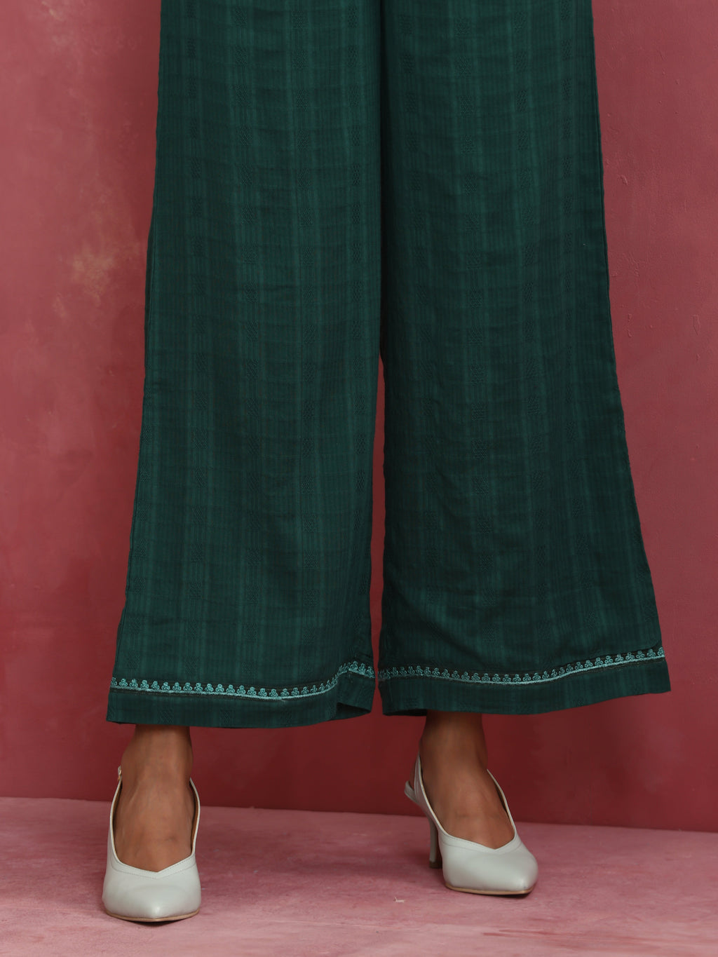 trueBrowns Dark Green Cotton Dobby Kurta Co-ord set | Grocsy