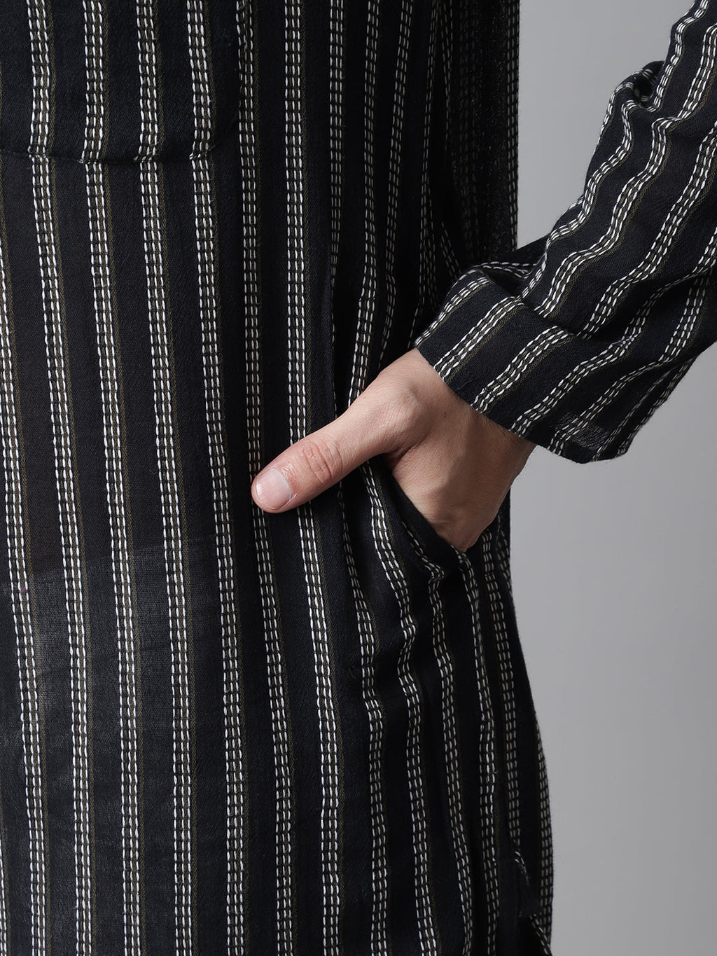 Even Apparels Black Pure Cotton Kurta With Band Collar | Grocsy
