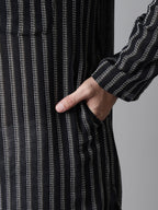 Even Apparels Black Pure Cotton Kurta With Band Collar | Grocsy