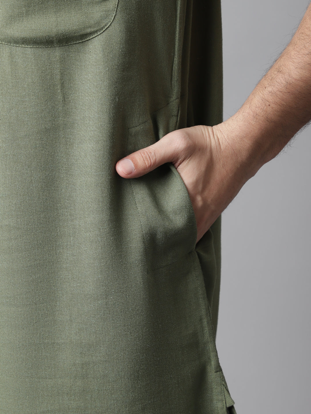 Even Apparels Green Pure Cotton Kurta With Band Collar | Grocsy