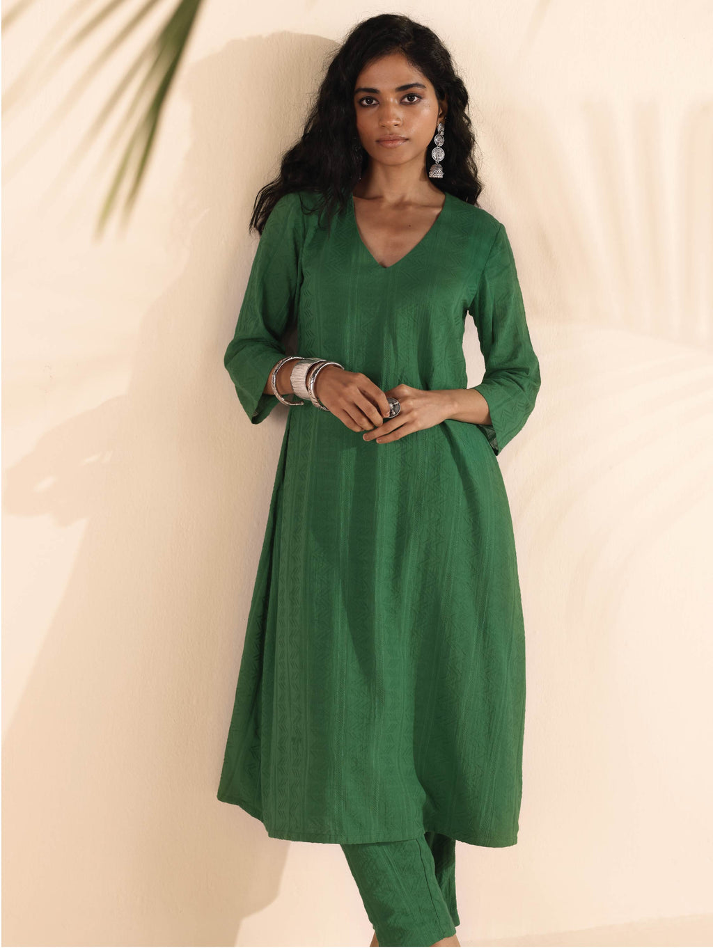 trueBrowns Green Cotton Dobby Kurta Pant Set | Grocsy
