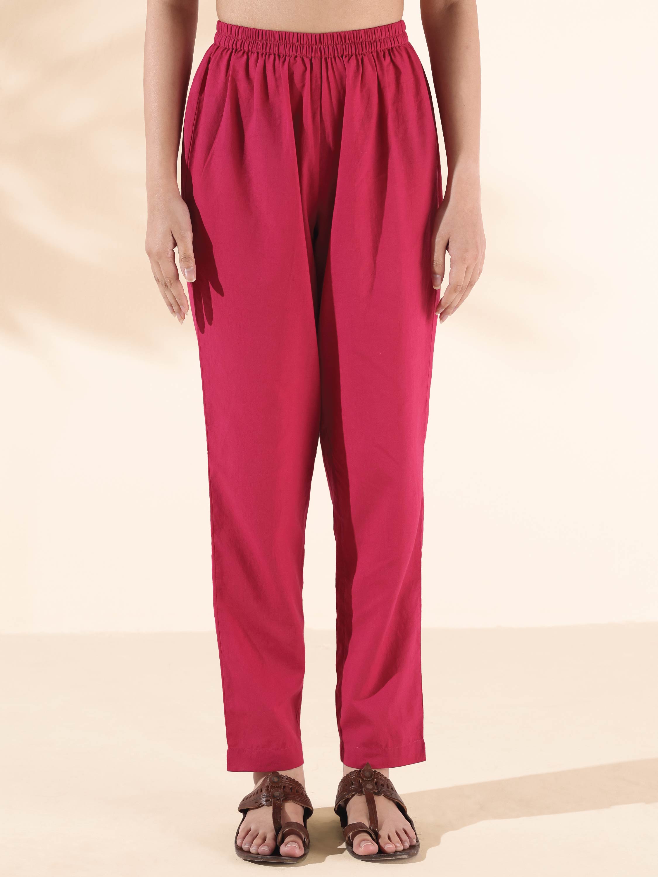 trueBrowns Pink Cotton Ikat Flared Kurta Pant Set | Grocsy
