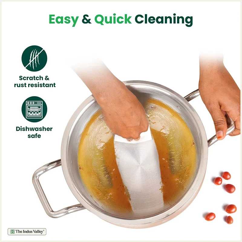 The Indus Valley TurboCuk Tri-ply Stainless Steel Handi Casserole/ Biryani Cooking Pot+ Glass Lid, Premium Quality, 3 Layer Thick Body, 100% Toxin-free, Non-stick, Induction & Gas, 4L | Grocsy