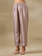 trueBrowns Grey Textured Silk High Low Kaftan Pant Set | Grocsy
