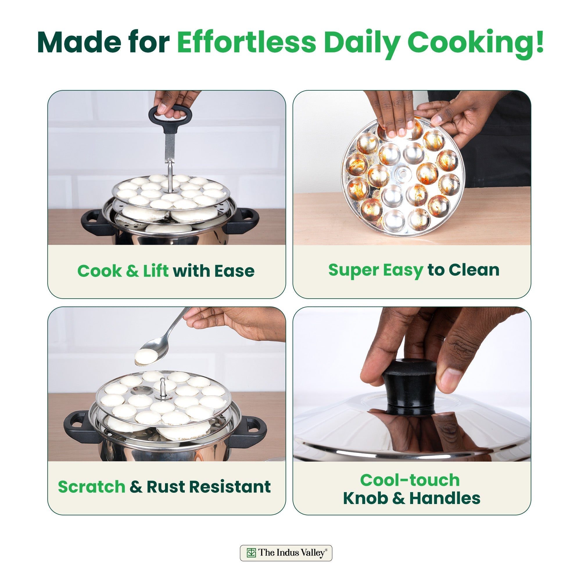 The Indus Valley Premium Stainless Steel idlipot regular with mini idli plates-(3+1) Idli/ Momo Maker/  Veg Steaming Set, Tri-ply Induction Bottom, 4 Plates | Grocsy