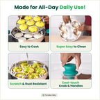 The Indus Valley 14 Pit Tri-Steel Multi Pot Premium Stainless Steel Idli/ Momo Maker/  Veg Steaming Set, Tri-ply Induction Bottom, 2 Plates, 27cm | Grocsy