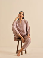 trueBrowns Grey Silk Texture Relaxed Co-Ord Set | Grocsy