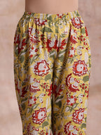 trueBrowns Red Overall Floral On White Cotton Block Print Kurta Pant Set | Grocsy