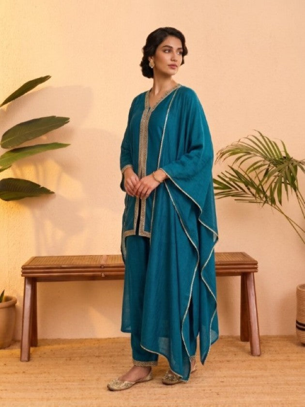 Anaita Teal Stylish Readymade Co-Ords Set | Grocsy