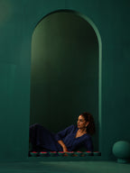 trueBrowns Blue Silk Angrakha Kurta Pant Set | Grocsy