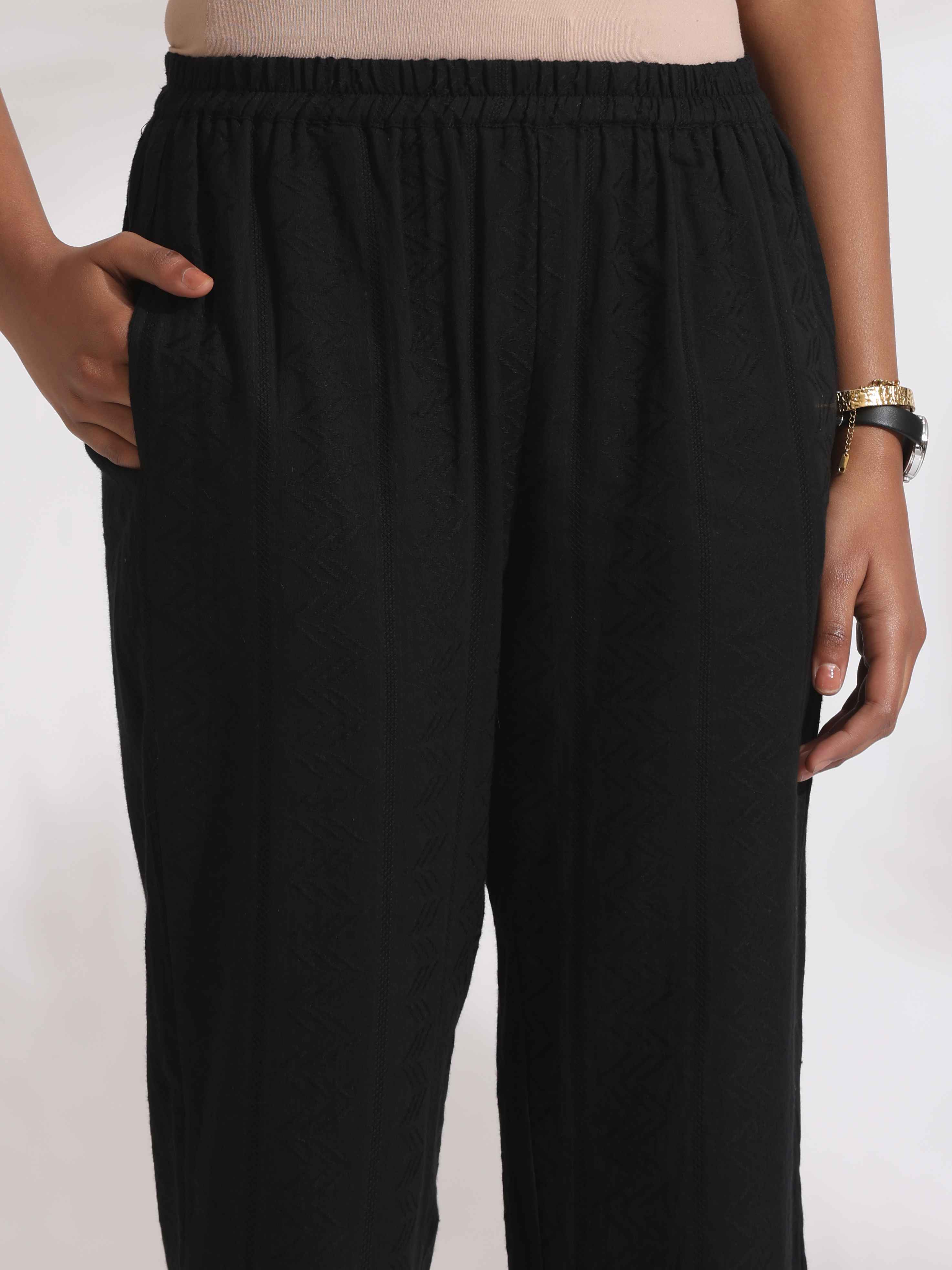trueBrowns Black Cotton High Slit Kurta Set | Grocsy