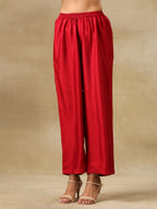 trueBrowns Maroon Textured Silk Front Placket Co-Ord Set | Grocsy