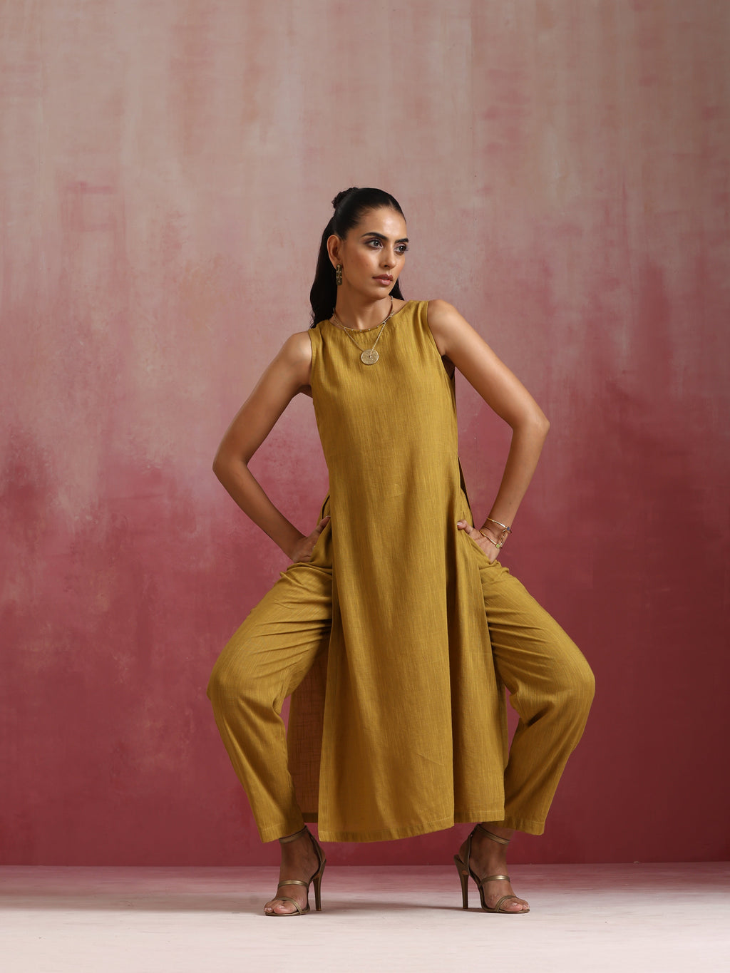 trueBrowns Mustard Cotton Kurta Set | Grocsy