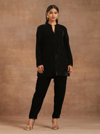 trueBrowns Black Velvet Solid Co-ord Set | Grocsy