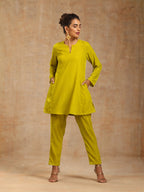 trueBrowns Lime Velvet Solid Co-ord Set | Grocsy