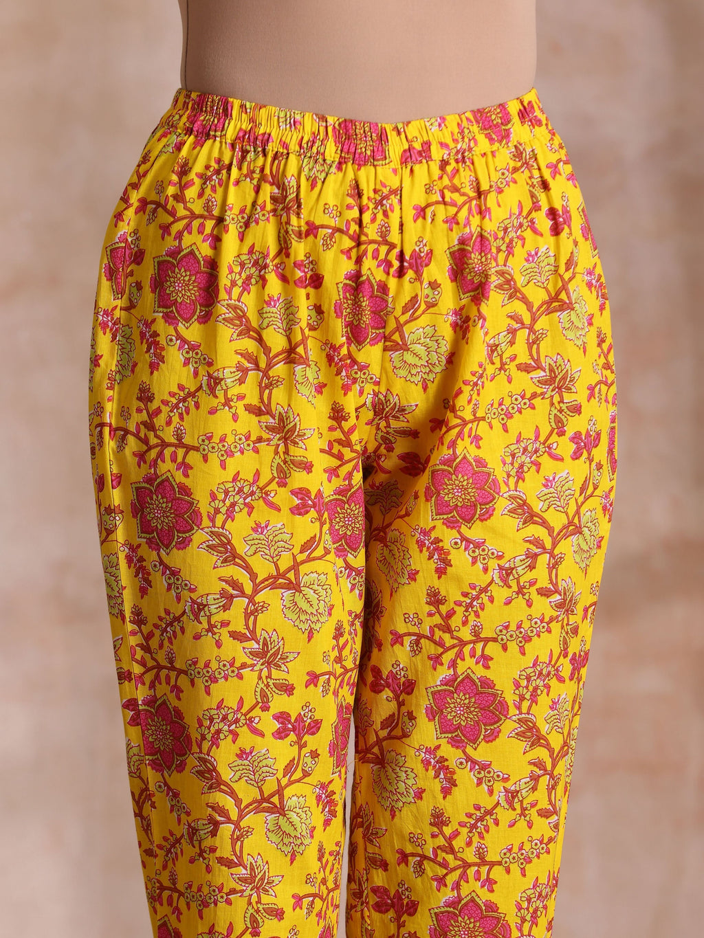 trueBrowns Sunshine Yellow Overall Floral Block Print Cotton Kurta Pant Dupatta Set | Grocsy