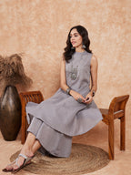 InWeave Light Grey Lurex Halter Neck W/S Kurta Palazzo Set | Grocsy