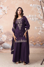 Anaita Purple Vichitra Silk Readymade Suit with Coding Work | Grocsy