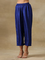 trueBrowns Blue Textured Silk Puff Sleeve Kurta Pant Set | Grocsy