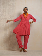 trueBrowns Peach Crinkle Flared Kurta Co-ord Set | Grocsy