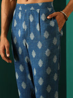 trueBrowns Men's Blue Floral Muslin Silk Printed Co-ord Set | Grocsy