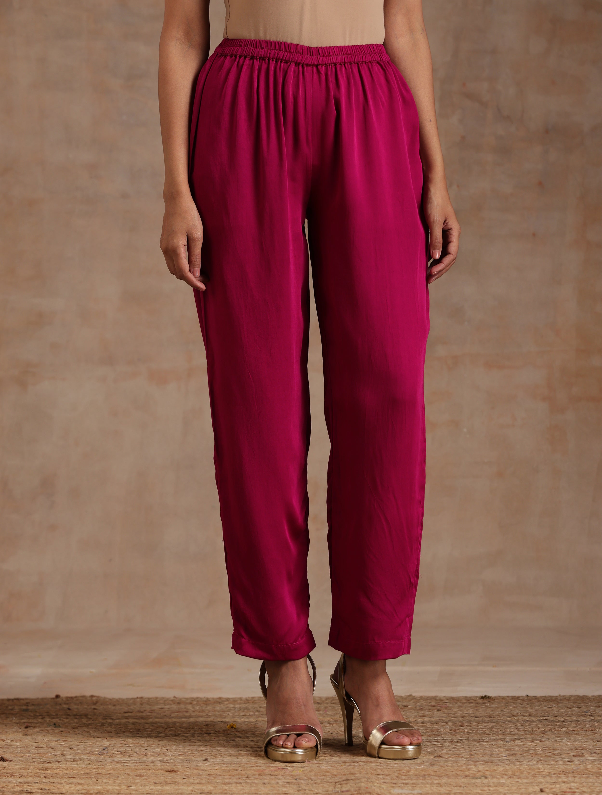 trueBrowns Pink Modal Satin Boxy Fit High-Low Co-Ord Set | Grocsy
