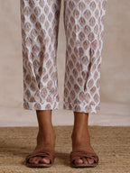 trueBrowns White With Grey Buta Block Print Cotton Sleeveless Co-Ord Set | Grocsy