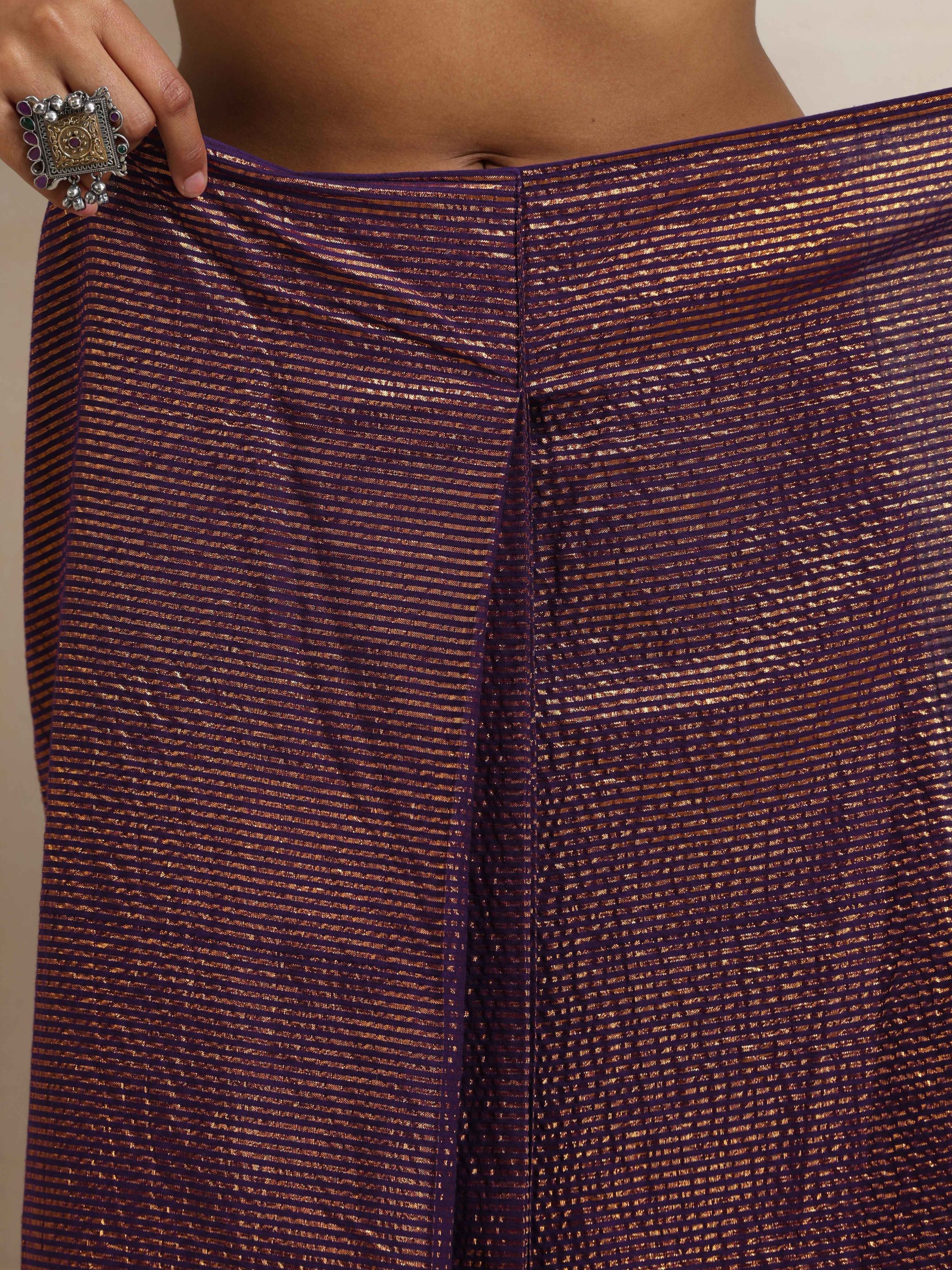 trueBrowns Purple Gold Lurex Ready To Wear Saree | Grocsy