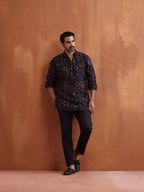trueBrowns Men's Black Floral Printed Short Kurta | Grocsy