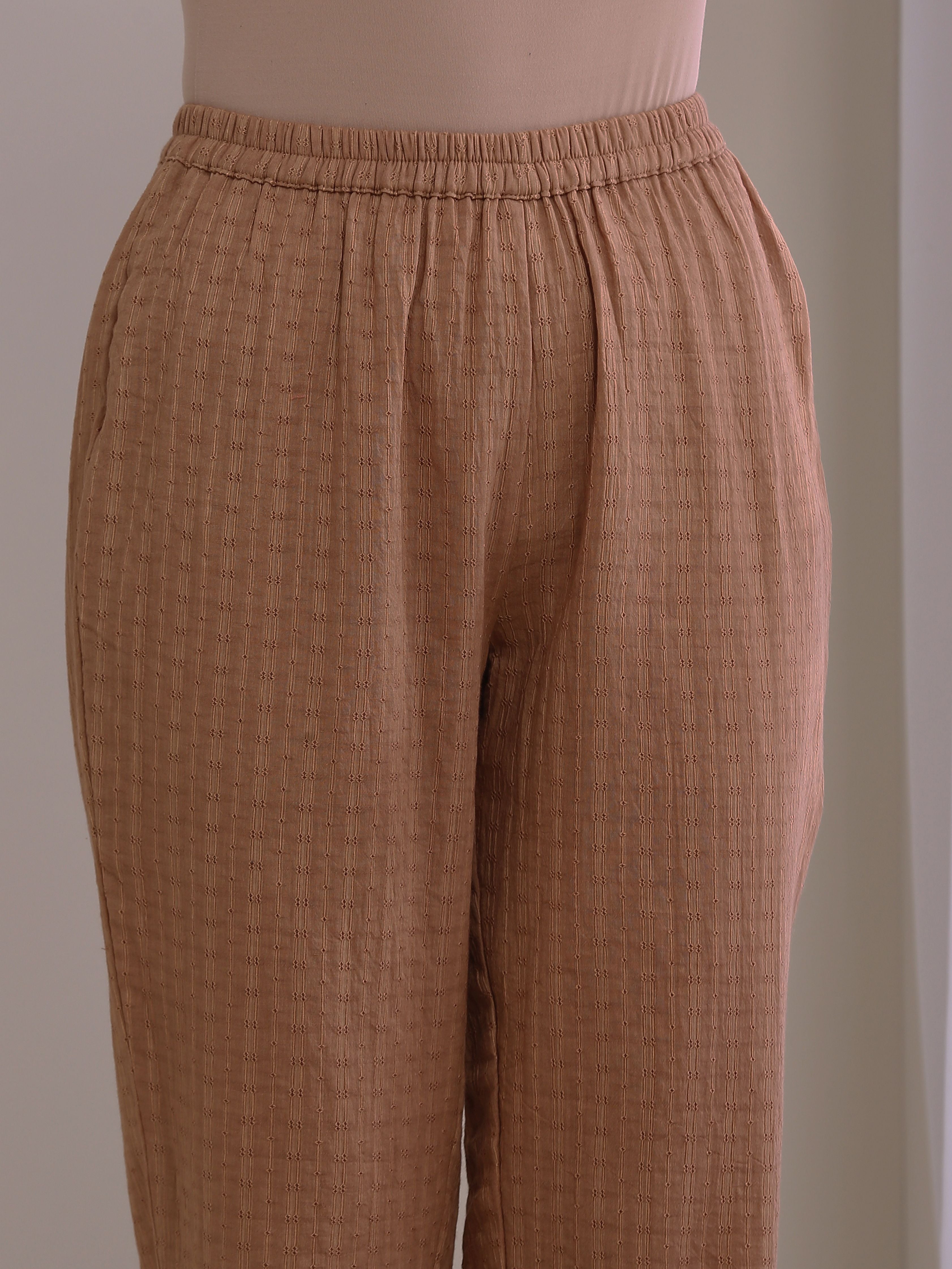 trueBrowns Beige Dobby Boxy Fit High-Low Co-Ord Set | Grocsy