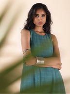 trueBrowns Turquoise Cotton Dobby Sleeveless Kurta Pant Set | Grocsy