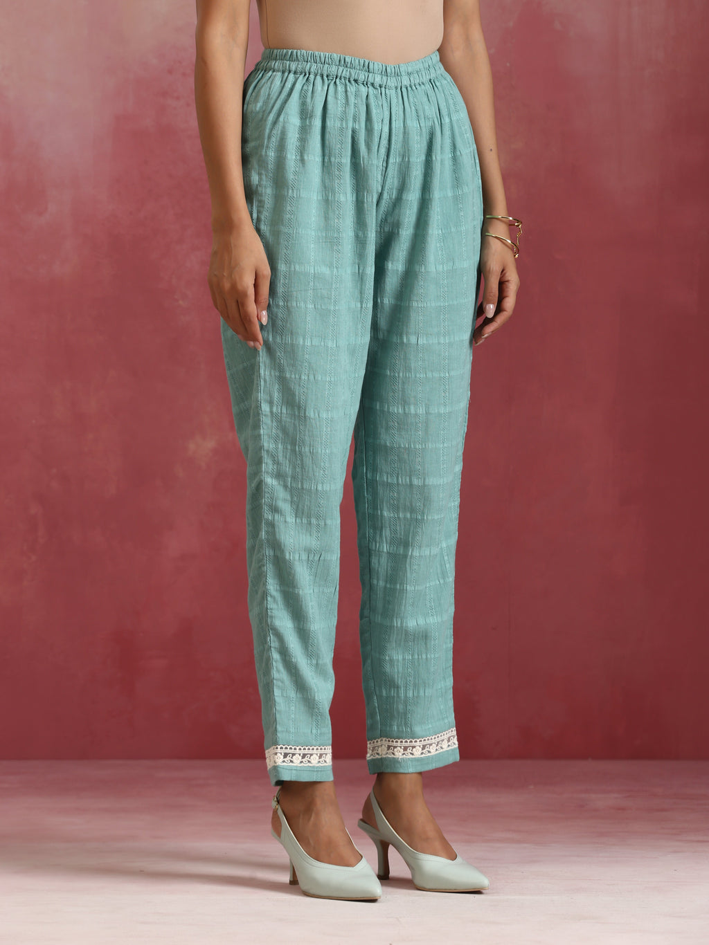 trueBrowns Aqua Blue Cotton Dobby High low Kurta Set | Grocsy