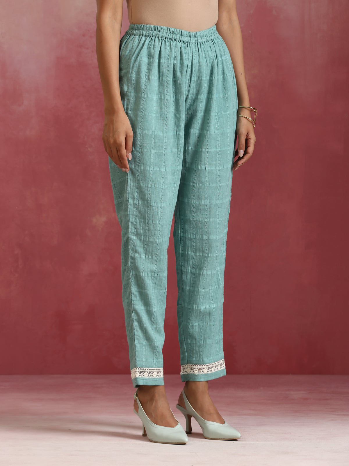 trueBrowns Aqua Blue Cotton Dobby High low Kurta Set | Grocsy