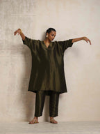 trueBrowns Olive Green Tissue Kurta Co-ord Set | Grocsy