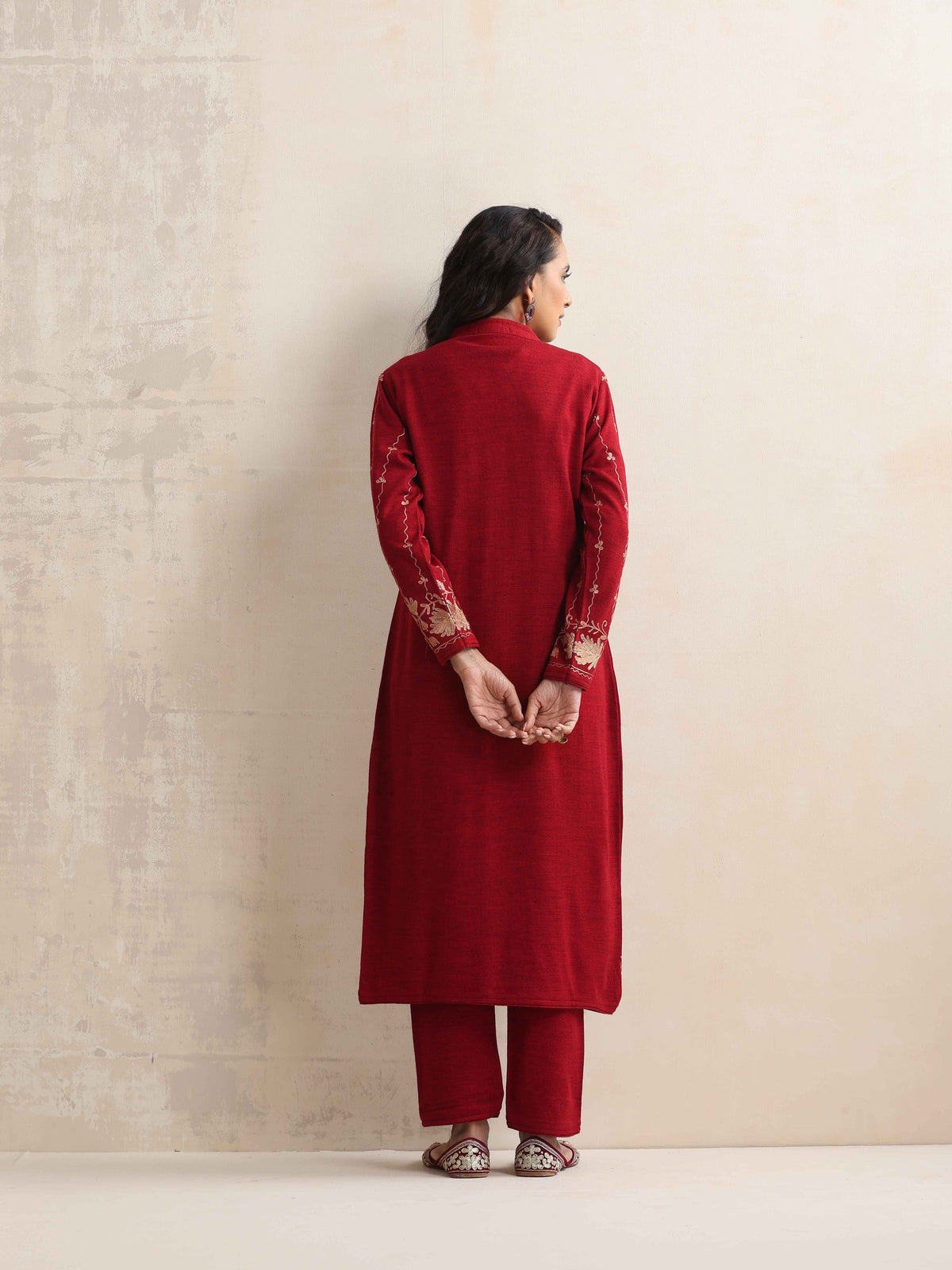trueBrowns Red Kashmiri Woollen Jacket 3pc Set | Grocsy