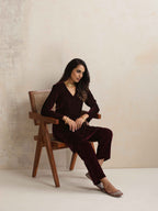 trueBrowns Purple Velvet Kurta Co-ord Set | Grocsy