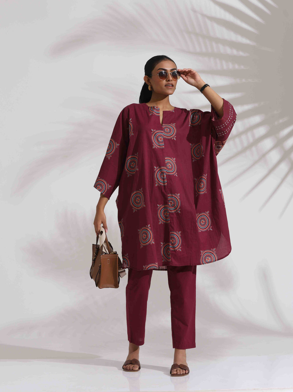 trueBrowns Purple Cotton Print Kurta Co-ord Set | Grocsy